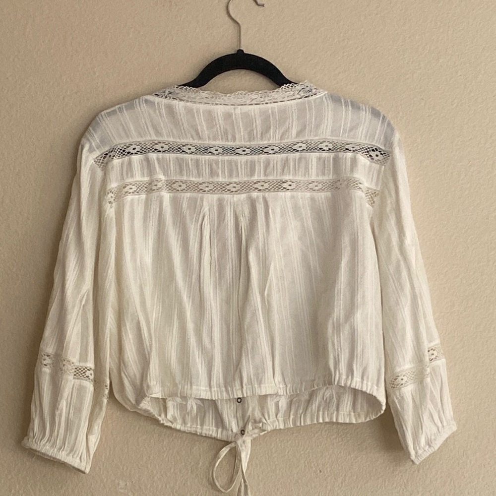 Free People Follow Your Heart Balloon Sleeve Tie Waist Top, Ivory, Small - Picture 4 of 8